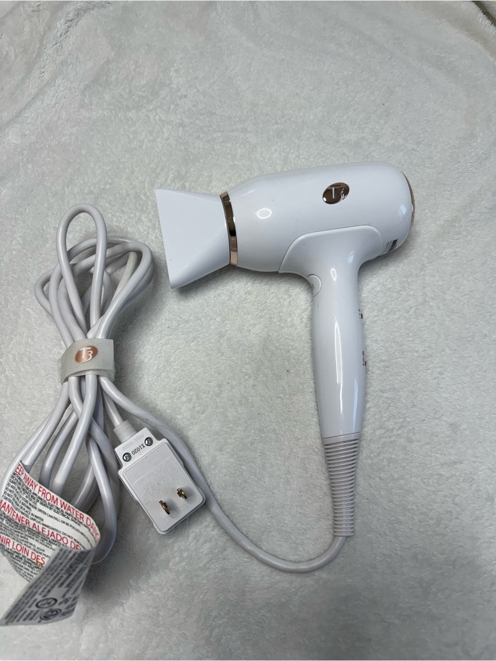 T3 White Hair Tool with Rose Gold Logo Cord